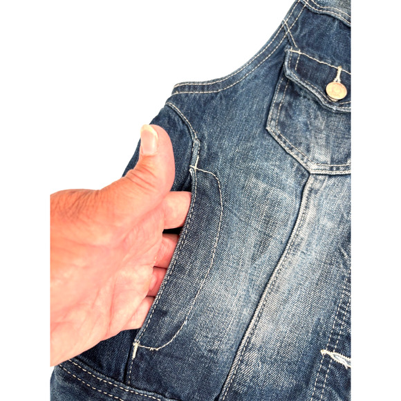 Vtg Denim Jean Biker Vest Cropped Vanity Y2k Sz Medium Country Retro - Picture 3 of 6